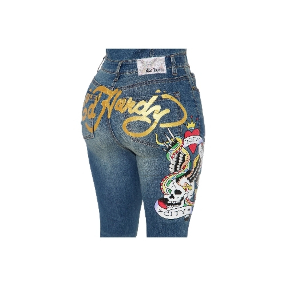 Women's Ed Hardy NYC Denim Jumpsuit - Medium Wash Size XL - Picture 5 of 14